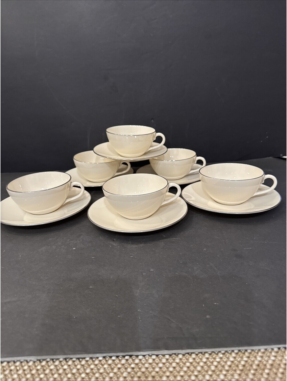 Vintage Lenox Olympia Platinum 6 Cups And 6 Saucers Set